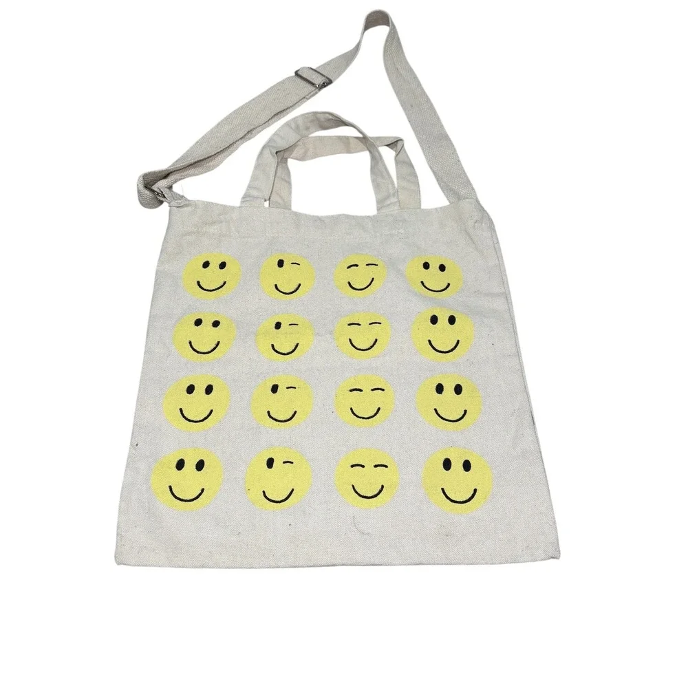 Smiley Faces Canvas Tote Bag Shoulder‎ Strap Emoji Have a Nice Day